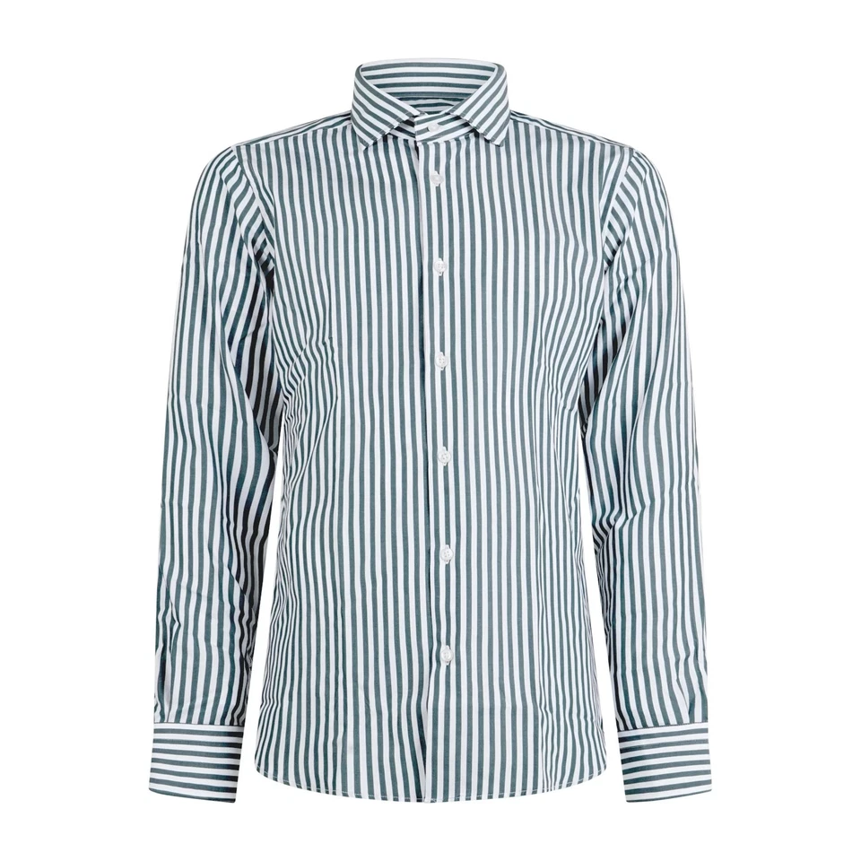Lavorazione Sartoriale - Camicia bianca a righe verdi in cotone slim fit per uom - Immagine 1 di 1