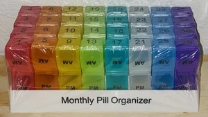 Monthly Pill Organizer Case AM PM Box Medicine Holder Storage 31 Days Color Code - Picture 1 of 11