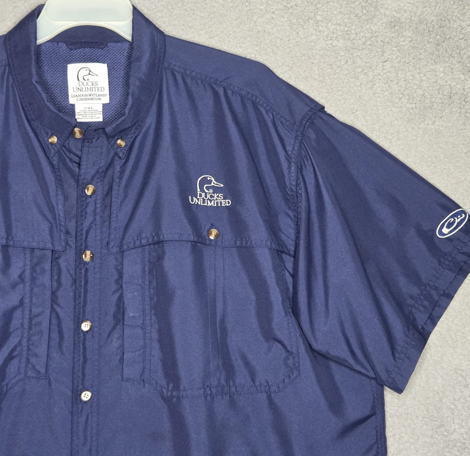 Ducks Unlimited Vented Button Up Shirt by Drake Navy - Men's 2XL Outdoor Hunting - Image 1 of 4