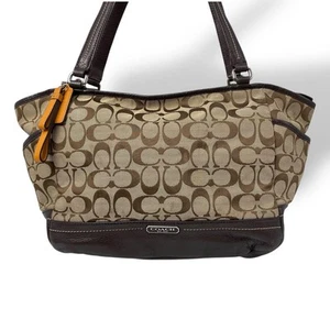 COACH Tote Bag Canvas Signature Brown - Picture 1 of 24