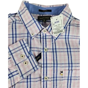 Camicia elegante Mason James uomo M rosa blu righe bottoni manica lunga business nuova con etichetta - Foto 1 di 9