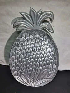 Vintage poliertes Aluminium Ananas Form Fuß Serviertablett Schale groß - Bild 1 von 5