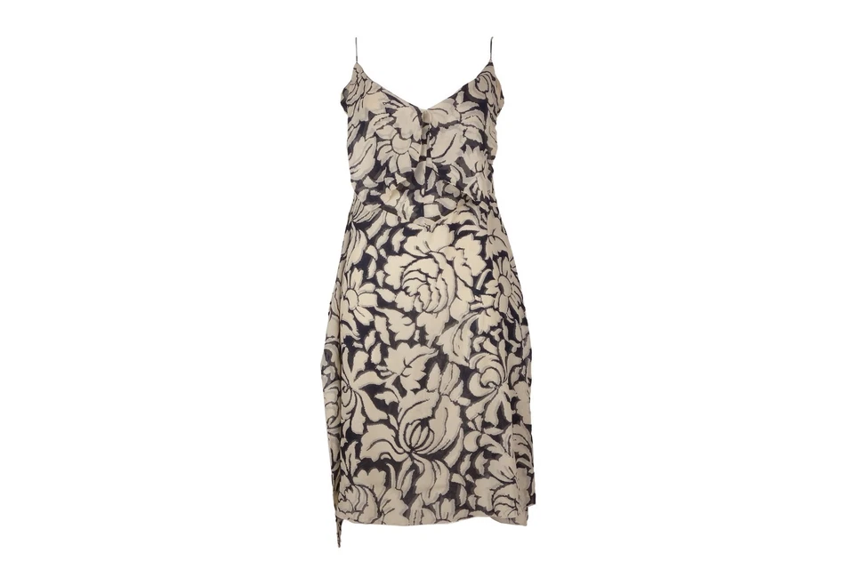 Valentino S/S 2001 Summer Floral Print Dress Beige Black Silk Size 10 M Vintage - Image 1 of 4