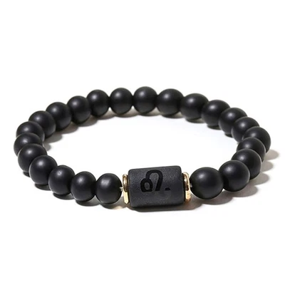 Zense - Pulsera de zodiaco negra Leo elástica para hombre con cuentas de ónix ZB0385 Foto 1 de 4