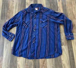 Wrangler Western Camicie Uomo 2XL Big Man Flanella Blu Riga Perla Snap - Foto 1 di 7