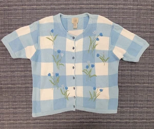 Lindo Suéter Cárdigan Suéter Manga Corta Bordado TEDDI Para Mujer Azul Primavera Tulipanes L - Imagen 1 de 10