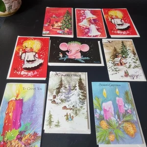 Vintage Set Of 9 Christmas Cards And Envelopes Unused 50s 60s Xmas - Picture 1 of 11