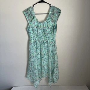 NoBo Hanky Hem Dress Women’s XS Teal Floral Sleeveless Smocked Fairy Core - Picture 1 of 7