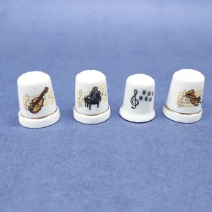 Vintage Keramik Fingerhut 4 Stück Musikalische Violine Trompete Klavier - Bild 1 von 5