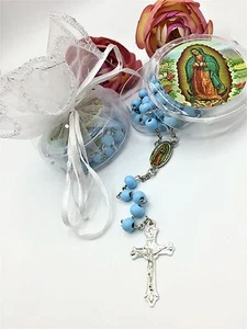 12-Baptism Favors Rosaries Cross Scented Blue Lady Guadelupe - Picture 1 of 3