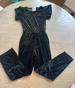 J.CREW CREWCUTS GIRLS BLACK GOLD SHORT SLEEVE SPARKLY VELVET JUMPSUIT Sz 12 - Picture 1 of 6