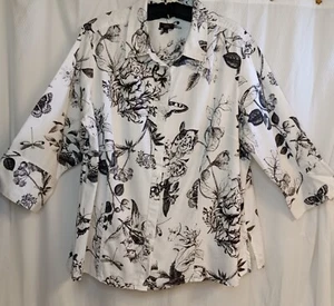Blusa Talbot's Floral Mariposa Cuello Botones Ocultos Blanca Mujer 20W Elastizada - Imagen 1 de 11