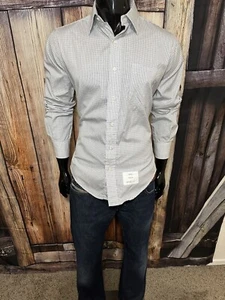 Thom Browne Long Sleeve White & Gray Check Button Up Shirt Size 3 - Picture 1 of 7