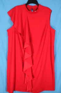 CATO Vibrant Red ASYMMETRIC RUFFLE SLEEVELESS COCKTAIL Shift Dress Sz 22/24W - Picture 1 of 5