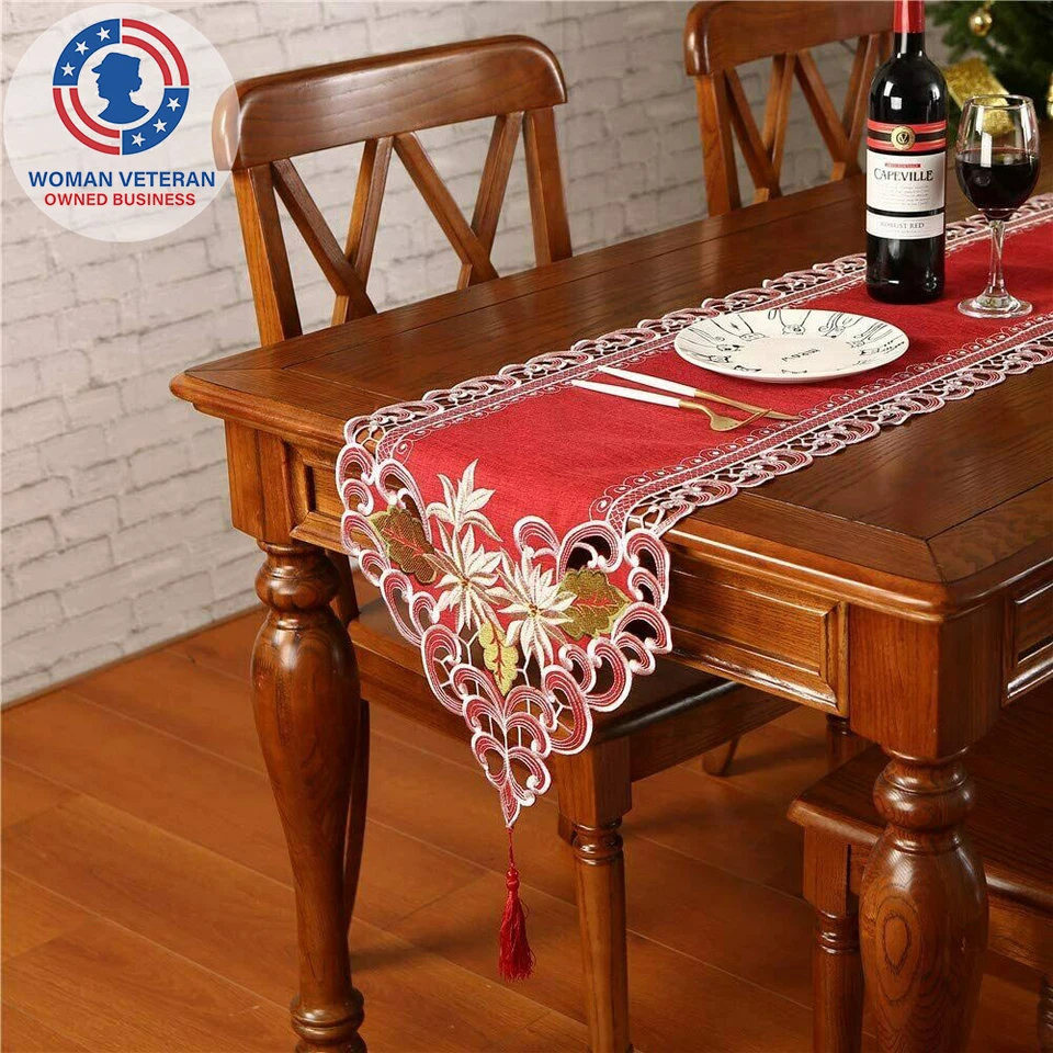 Christmas Table Runner 15x70in Embroidered Snowflake Holiday Decor - Image 1 of 4