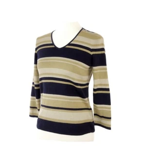 NWT EP Pro Sweater Vintage 100% Cotton Tan Navy Stripe V-Neck Golf 3/4 Sleeve XS - Picture 1 of 8