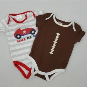 Kidgets Football Brown & Cutie Pie Race Car White Baby Bodysuit 0-3 Months - Picture 1 of 11