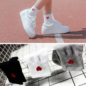 Kawaii Cute Women Heart Pattern Soft Breathable Ankle-High Casual Cotton Socks - Picture 1 of 15