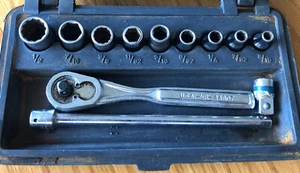Craftsman 1/4" Ratchet VR-44807, 9 Sockets 3/16”-1/2” 6” Ext & 1/4”-3/8” Adaptor - Picture 1 of 3