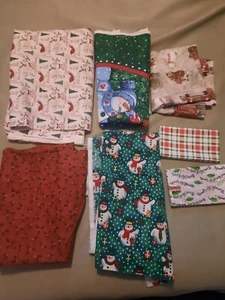 Lot 7 Fabric Scraps Christmas Snowman, Holly, Read Desc Holiday - Picture 1 of 7