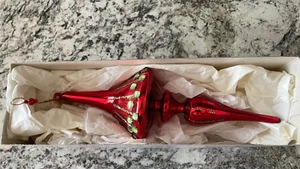 Christmas Holiday Large Tall Narrow Red Glass Ornament 11" Long - Picture 1 of 9