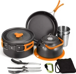 2-3 PERSON CAMPING KOCHGESCHIRR KOCHTOPF OUTDOOR-TÖPFE BRATPFANNE KETTLE SET DHL - Bild 1 von 13