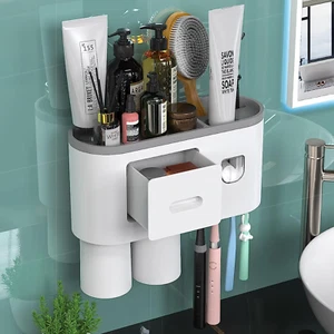 Toothbrush Holder Wall Mounted, Automatic Toothpaste Dispenser Squeezer Kit -Mag - Picture 1 of 12