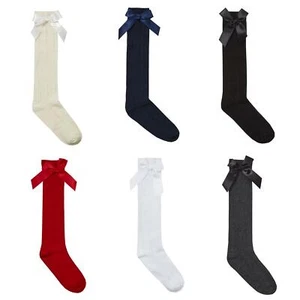 Sock Stack Girls Cable Knit Bow Socks Baby Knee High Ribbon Sock School, 2 Pairs - Picture 1 of 26