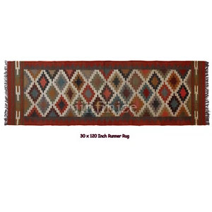 Farmhouse Reversibal Runner Handwoven Wool Jute Kilim Arae Rug Stair Boho Runner - Picture 1 of 4