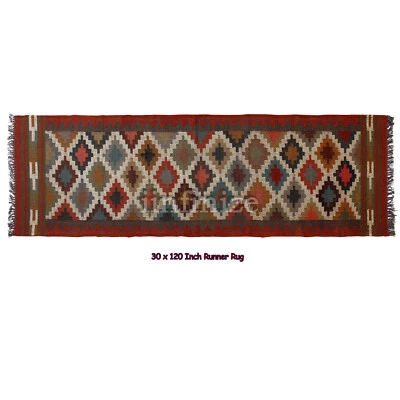 Farmhouse Reversibal Runner Handwoven Wool Jute Kilim Arae Rug Stair Boho Runner - Image 1 of 4