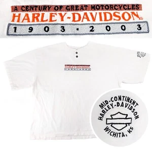 2003 Harley Davidson 100th Anniversary 2 Button White T-Shirt Wichita KS 2XL - Picture 1 of 11