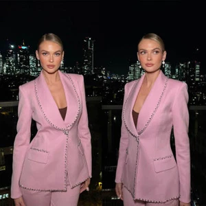 Tuta donna strass scialle risvolto formale matrimonio festa casual abbigliamento attivo - Foto 1 di 9