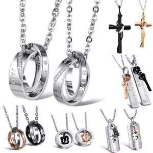 2x EDELSTAHL PARTNER KETTEN ZIRKONIA RING ANHÄNGER PÄRCHEN KETTE GRAVUR GESCHENK - Bild 1 von 22