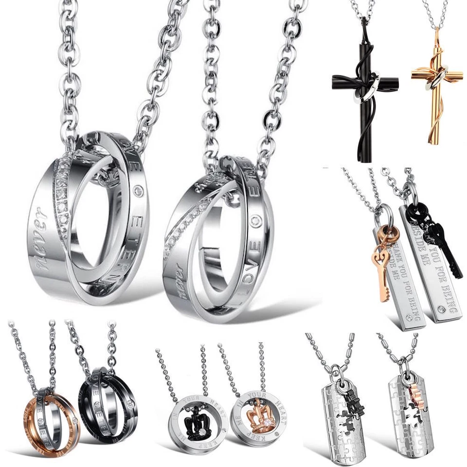 2x EDELSTAHL PARTNER KETTEN ZIRKONIA RING ANHÄNGER PÄRCHEN KETTE GRAVUR GESCHENK - Bild 1 von 1