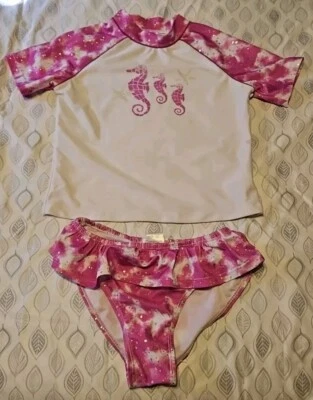 Flapdoodles NIÑAS Talla 8 2 PIEZAS TRAJE DE BAÑO Conjunto de Natación Camisa ROSA Blanco Usado en Excelente Condición Foto 1 de 4