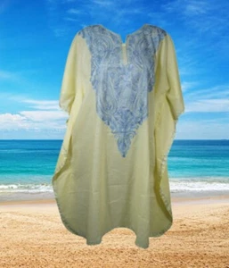 Womens Kaftan Lemoncello Caftan Dress Cotton Embroidered Boho Beach Coverup L-2X - Picture 1 of 5