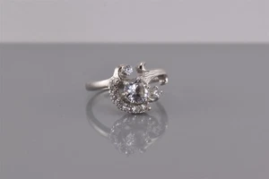 Anillo Vintage Oro Blanco 14k Plata Esterlina Remolino Topacio Blanco Banda 925 Talla: 4 - Imagen 1 de 7