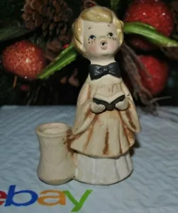 Vintage Canzoni Natalizie Canto RAGAZZO Bastone Portacandele Ceramica Giappone 5,75"H - Foto 1 di 4