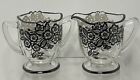 Vintage  Sugar and Creamer Set with Sterling Silver Floral Blossom Overlay