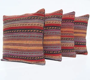 KURDISH RUG PILLOWS HANDWOVEN SQUARE MULTI COLORED BRAIDED WOOL AREA RUG 18"X18" - Picture 1 of 5