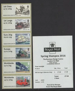 Tira de coleccionista RMAIL Heritage Stampex Spring 2016 A009 POST GO + recibo EXCELENTE - Imagen 1 de 1