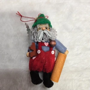 Vintage Weihnachtsmann Holzfäller Ornament, Holzkopf & Stofftier so süß - Bild 1 von 6