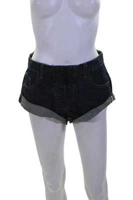 Pantalones cortos de mezclilla One by One Teaspoon para mujer con cordones puños tiro bajo azules talla 23 Foto 1 de 4