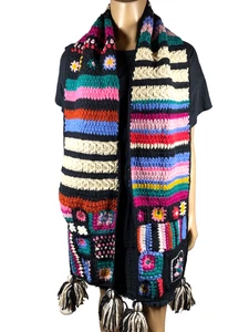 French Knot Woodstock Crochet Scarf With Tassels 70" X 10" New With Tags - Picture 1 of 12