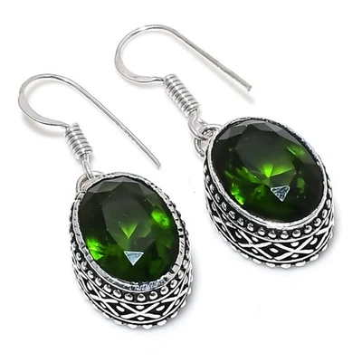 Peridot Gemstone 925 Sterling Silver Gift Jewelry Earring 1.42" X-Mas Gift v748 - Image 1 of 3