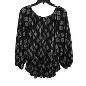 T-shirt Chico's Diamond Foil Crinkle taglia Large/2 nero bianco geometrico plissettato top - Foto 1 di 10