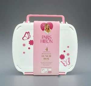 Paris Hilton Flowers & Butterflies Bento Style 4-Compartment White Lunch Box - Picture 1 of 6