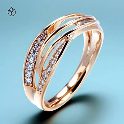 Ring Vergoldet Rosegold Gold 585 Rolled mit weißen Zirkonia - Bild 1 von 4