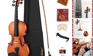 Violin Set for Beginners, Half Size Fiddle with Hard Case, Rosin, Shoulder 1/2 - Picture 1 of 7