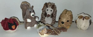 6 Woodland Animal Ornaments Cardinal Hedgehog Owl Squirrel Bunny Bird Wildlife - Picture 1 of 9
